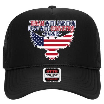 Dream With Ambition Lead With Conviction Kamala Harris High Crown Mesh Back Trucker Hat