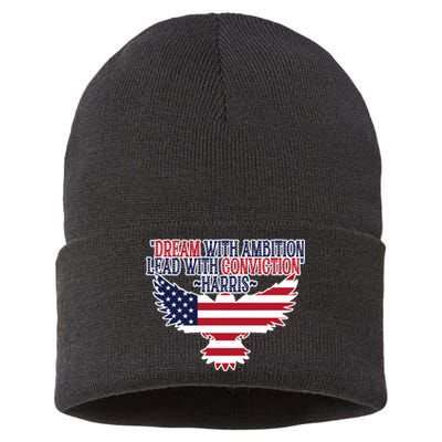 Dream With Ambition Lead With Conviction Kamala Harris Sustainable Knit Beanie