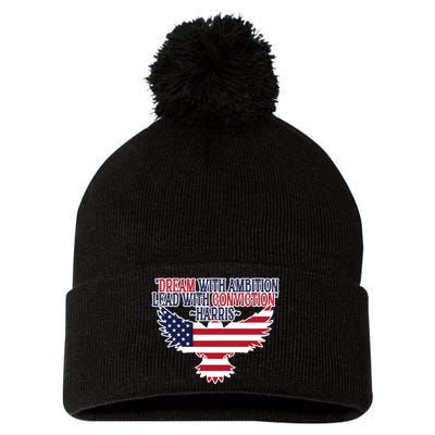 Dream With Ambition Lead With Conviction Kamala Harris Pom Pom 12in Knit Beanie