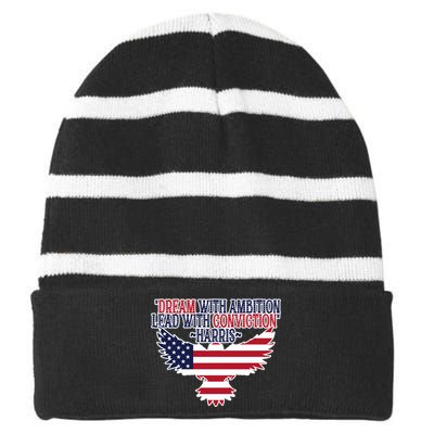 Dream With Ambition Lead With Conviction Kamala Harris Striped Beanie with Solid Band