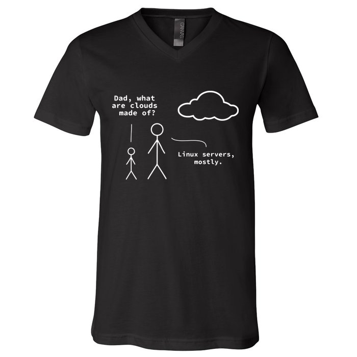 Dad What Are Clouds Made Of Debian Linux Programmer V-Neck T-Shirt