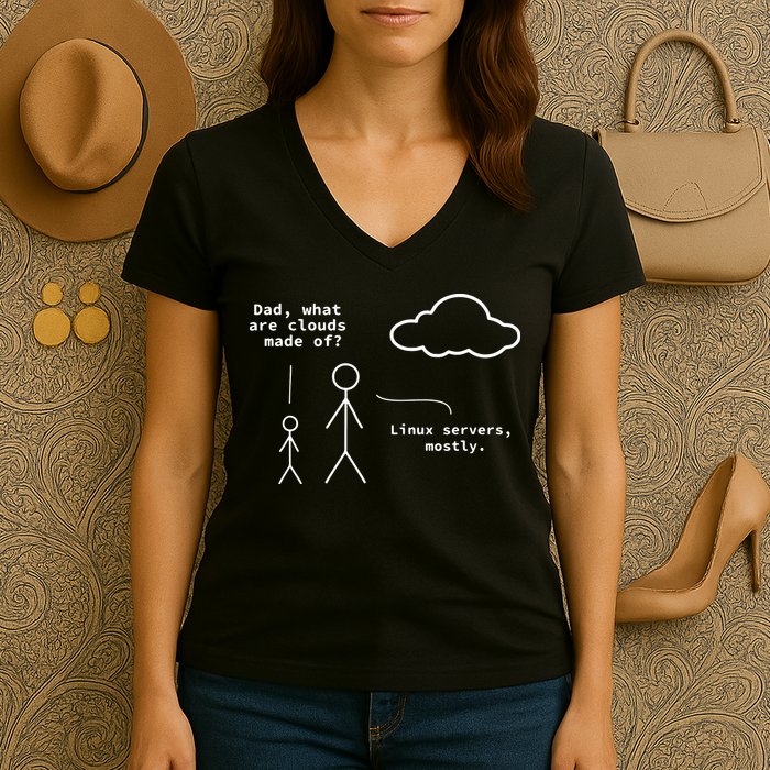 Dad What Are Clouds Made Of Debian Linux Programmer Women's V-Neck T-Shirt
