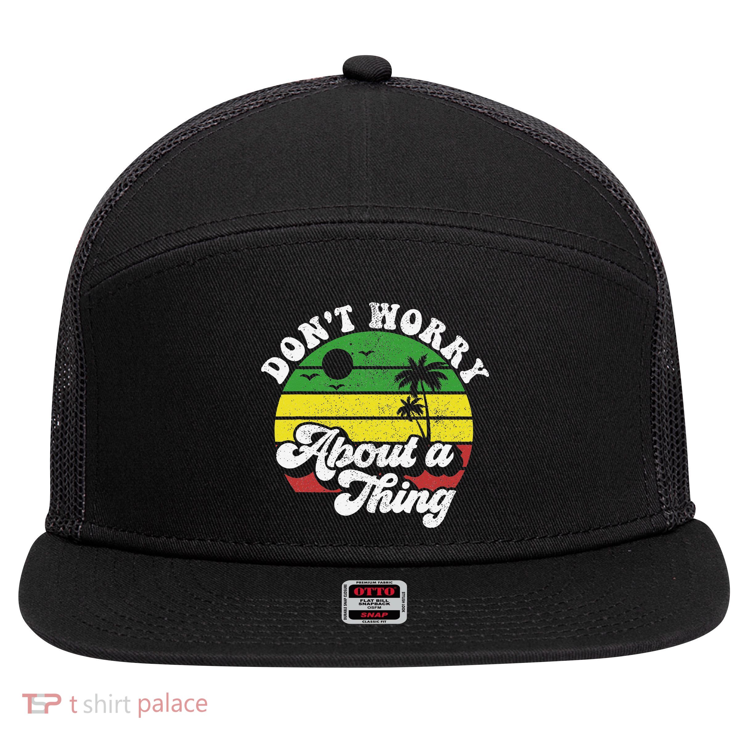 Dont Worry About A Thing Jamaica Rasta Reggae Jamaican Gift 7 Panel Mesh Trucker Snapback Hat