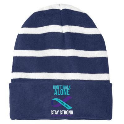 Don't Walk Alone Stay Strong Suicided Prevention Awareness Striped Beanie with Solid Band