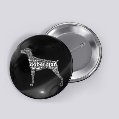 Doberman with a Docked Tail & Floppy Ears Word Cloud Button