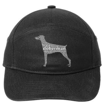 Doberman with a Docked Tail & Floppy Ears Word Cloud 7-Panel Snapback Hat