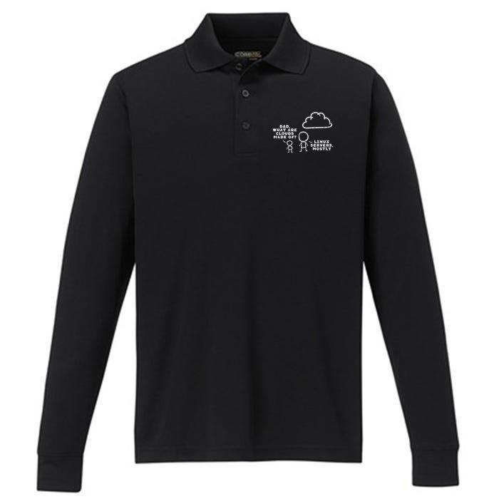 Dad What Are Clouds Made Of Linux Servers It Programmer Men Performance Long Sleeve Polo