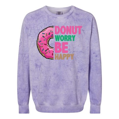 Donut Worry Be Happy Positive Quote Colorblast Crewneck Sweatshirt