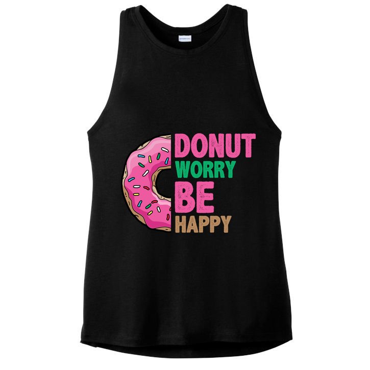 Donut Worry Be Happy Positive Quote Ladies PosiCharge Tri-Blend Wicking Tank