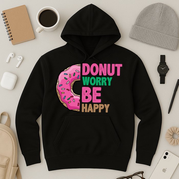 Donut Worry Be Happy Positive Quote Hoodie