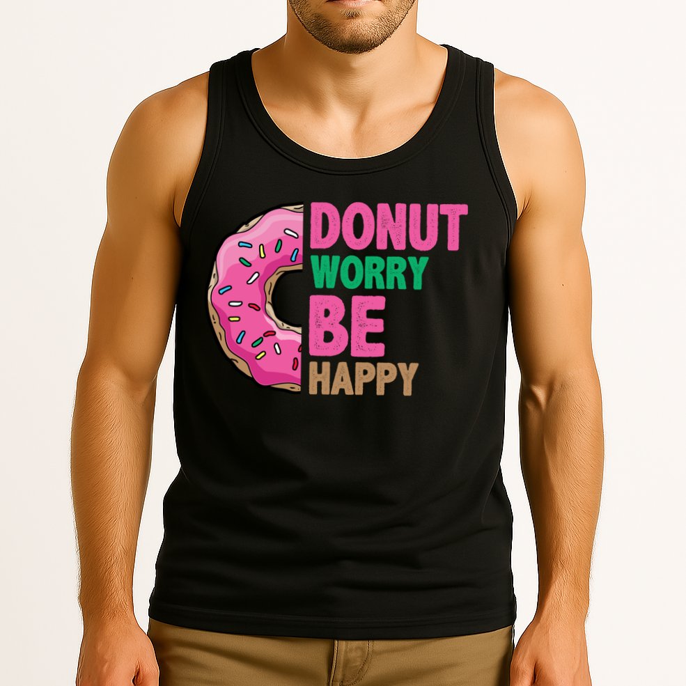 Donut Worry Be Happy Positive Quote Tank Top