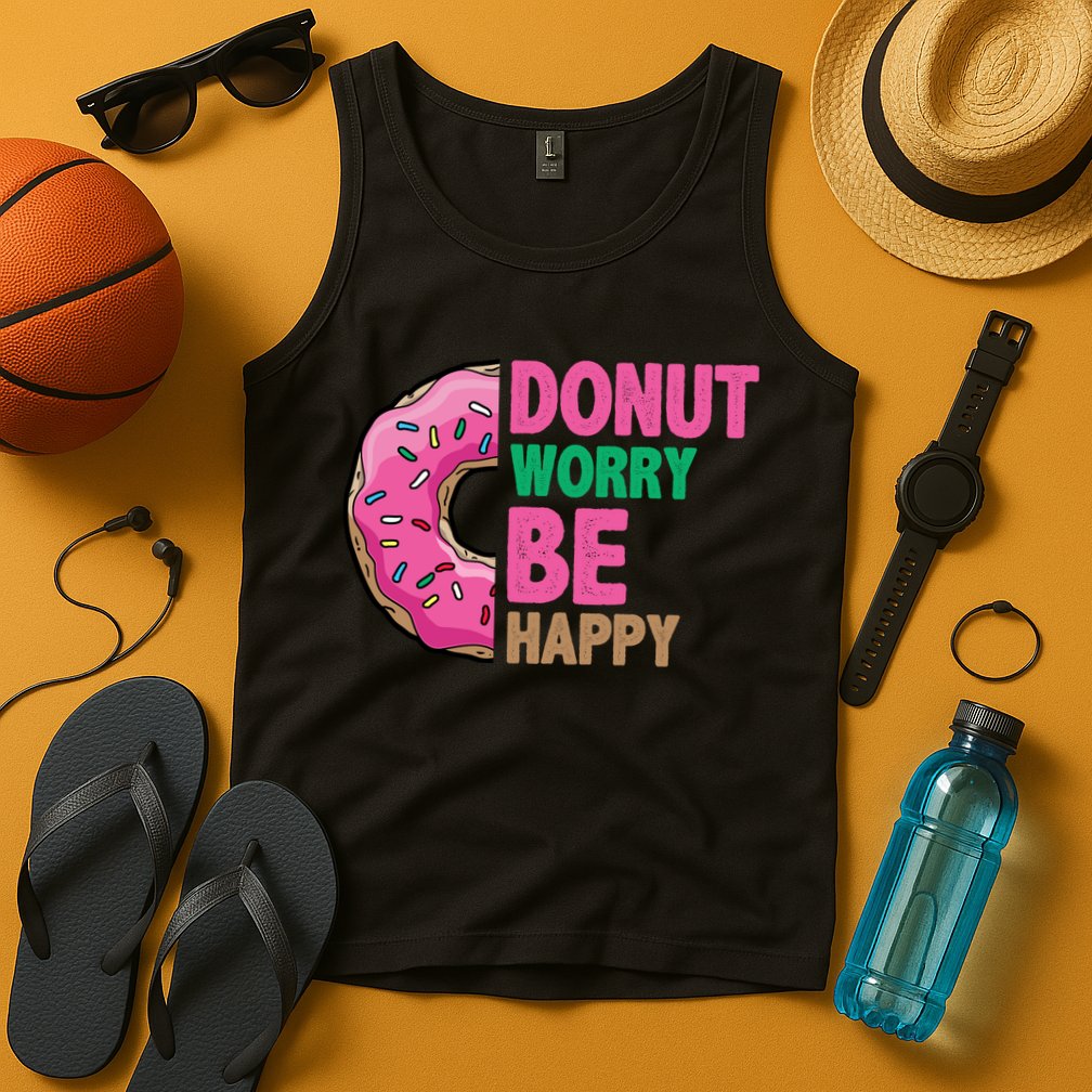 Donut Worry Be Happy Positive Quote Tank Top