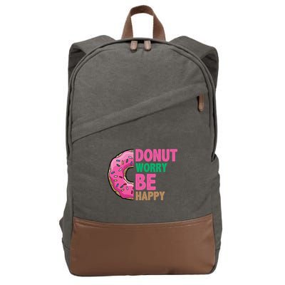 Donut Worry Be Happy Positive Quote Cotton Canvas Backpack