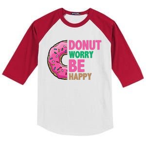 Donut Worry Be Happy Positive Quote Kids Colorblock Raglan Jersey