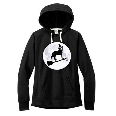 Dog Witch Broom Full Moon Doodle Dood Halloween Hat Women's Fleece Hoodie