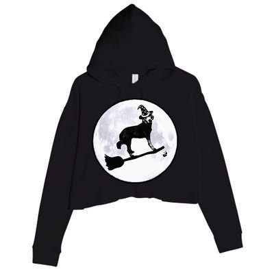 Dog Witch Broom Full Moon Doodle Dood Halloween Hat Crop Fleece Hoodie