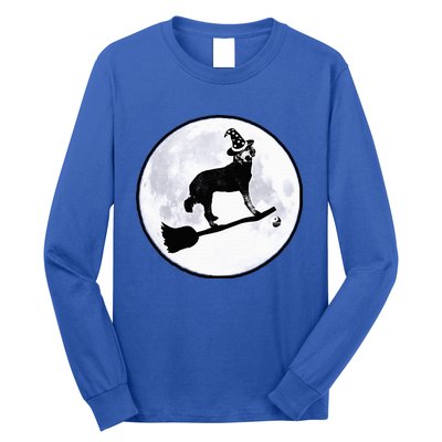 Dog Witch Broom Full Moon Doodle Dood Halloween Hat Long Sleeve Shirt