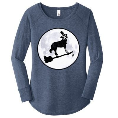 Dog Witch Broom Full Moon Doodle Dood Halloween Hat Women's Perfect Tri Tunic Long Sleeve Shirt