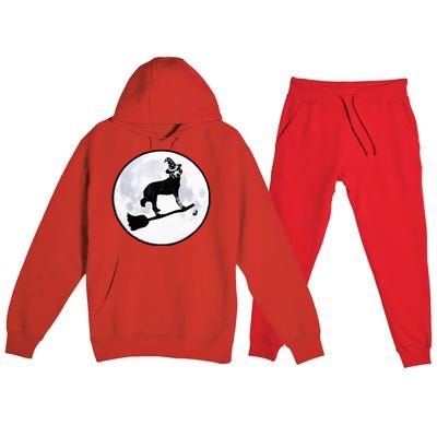 Dog Witch Broom Full Moon Doodle Dood Halloween Hat Premium Hooded Sweatsuit Set