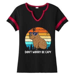 DonT Worry Be Capy Distressed Capybara Styles Animal Lover Ladies Halftime Notch Neck Tee