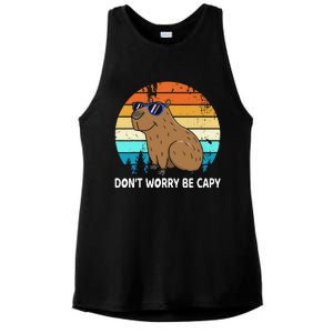 DonT Worry Be Capy Distressed Capybara Styles Animal Lover Ladies PosiCharge Tri-Blend Wicking Tank