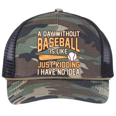 Day Without Baseball Sports Player Lover Coach Graphic Gift Retro Rope Trucker Hat Cap