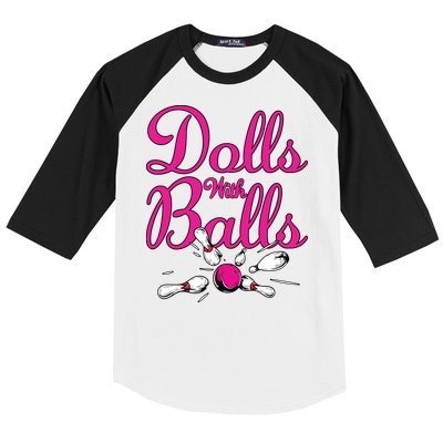 Dolls With Balls, Funny Women Bowling Team Name Baseball Sleeve Shirt