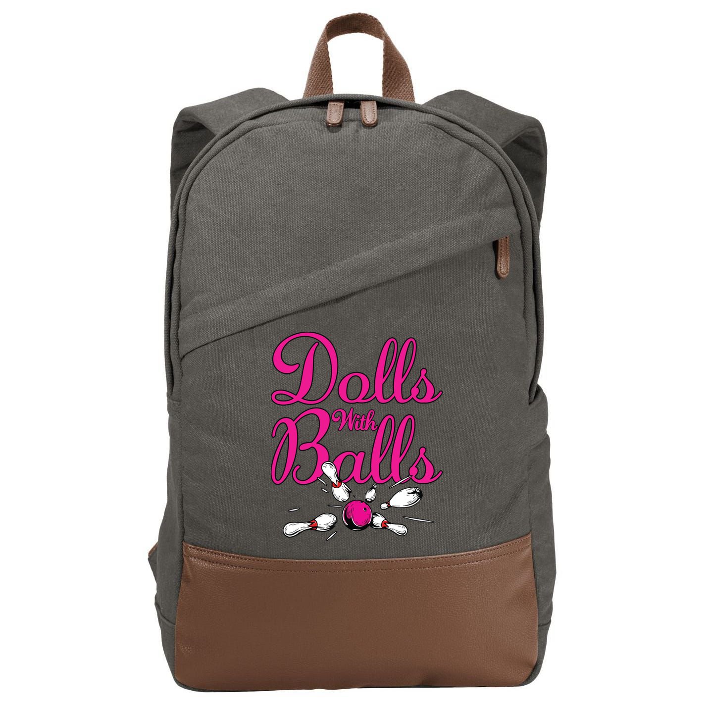 Dolls With Balls, Funny Women Bowling Team Name Cotton Canvas Backpack