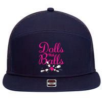 Dolls With Balls, Funny Women Bowling Team Name 7 Panel Mesh Trucker Snapback Hat