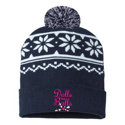 Dolls With Balls, Funny Women Bowling Team Name USA-Made Snowflake Beanie