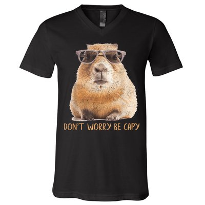 Dont Worry Be Capy Capybara Funny Capybara Lovers V-Neck T-Shirt