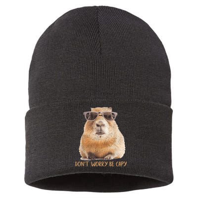Dont Worry Be Capy Capybara Funny Capybara Lovers Sustainable Knit Beanie