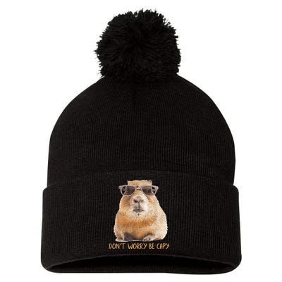 Dont Worry Be Capy Capybara Funny Capybara Lovers Pom Pom 12in Knit Beanie