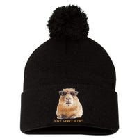Dont Worry Be Capy Capybara Funny Capybara Lovers Pom Pom 12in Knit Beanie