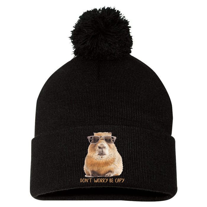 Dont Worry Be Capy Capybara Funny Capybara Lovers Pom Pom 12in Knit Beanie