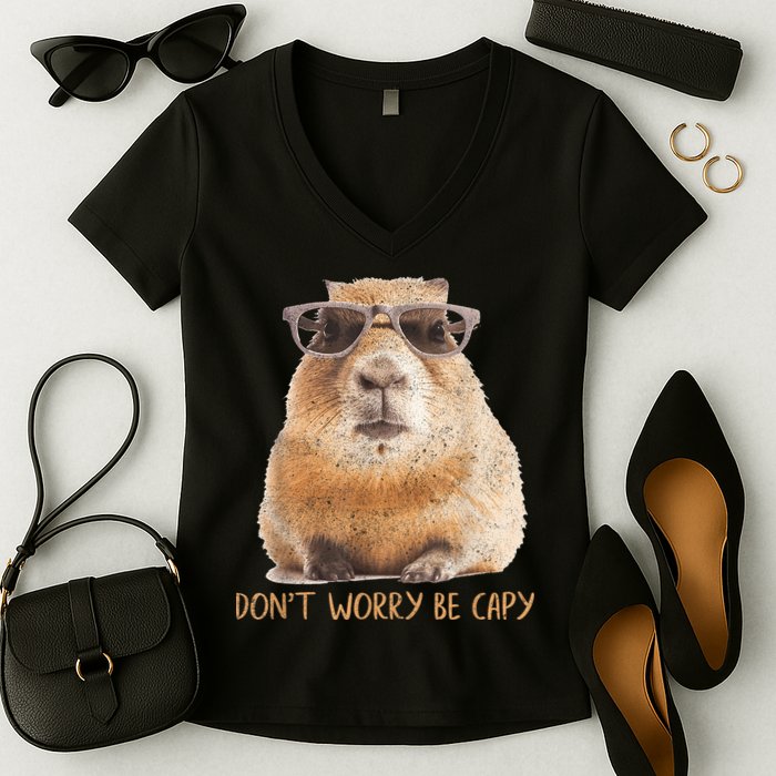 Dont Worry Be Capy Capybara Funny Capybara Lovers Women's V-Neck T-Shirt