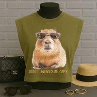 Dont Worry Be Capy Capybara Funny Capybara Lovers Garment-Dyed Women's Muscle Tee