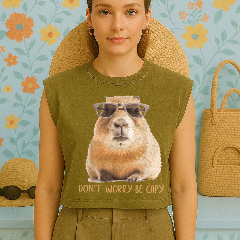 Dont Worry Be Capy Capybara Funny Capybara Lovers Garment-Dyed Women's Muscle Tee