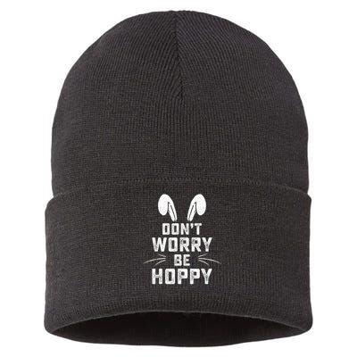 Don't Worry Be Hoppy Funny Easter Bunny Sustainable Knit Beanie