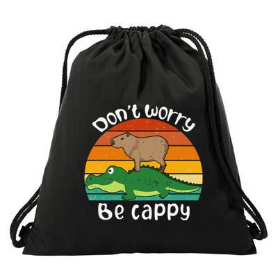 DonT Worry Be Capy Funny Capybara Riding On A Crocodile Drawstring Bag