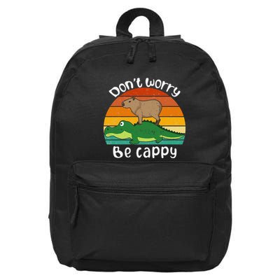DonT Worry Be Capy Funny Capybara Riding On A Crocodile 16 in Basic Backpack