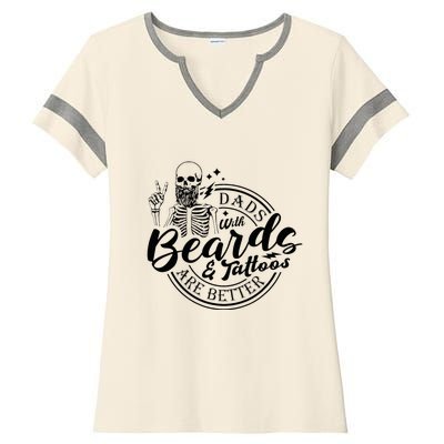 Dads With Beards And Tattoos Skeleton Fun Design Ladies Halftime Notch Neck Tee