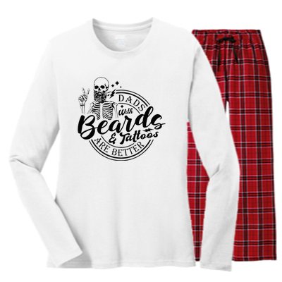 Dads With Beards And Tattoos Skeleton Fun Design Women's Long Sleeve Flannel Pajama Set 