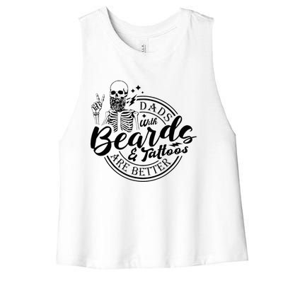 Dads With Beards And Tattoos Skeleton Fun Design Women's Racerback Cropped Tank