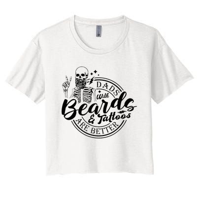 Dads With Beards And Tattoos Skeleton Fun Design Women's Crop Top Tee