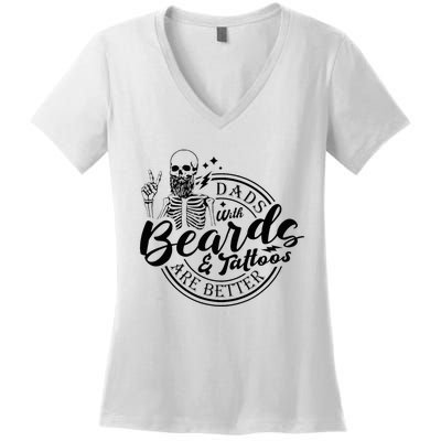 Dads With Beards And Tattoos Skeleton Fun Design Women's V-Neck T-Shirt