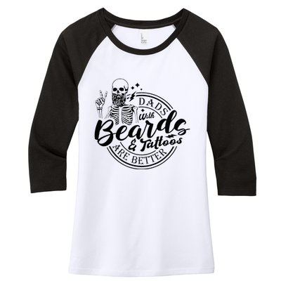 Dads With Beards And Tattoos Skeleton Fun Design Women's Tri-Blend 3/4-Sleeve Raglan Shirt