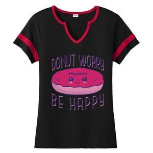 Donut Worry Be Happy Cute Gift Ladies Halftime Notch Neck Tee