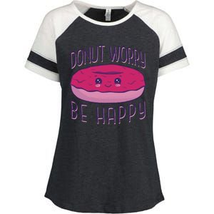 Donut Worry Be Happy Cute Gift Enza Ladies Jersey Colorblock Tee