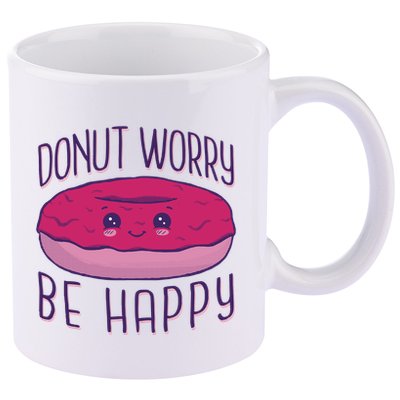 Donut Worry Be Happy Cute Gift 11oz C Handle Ceramic Mug